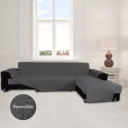 Easy-Going Reversible Sofa Cover w/ Chaise – Dark Gray (Water-Resistant, Machine Washable)
