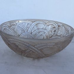 Vintage LALIQUE Crystal “Pinsons” Sepia Stained Bowl, France, Excellent Condition