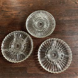 Vintage Heavy Clear Glass Relish Dishes Set of 3/12” 5-Section Divided Serving