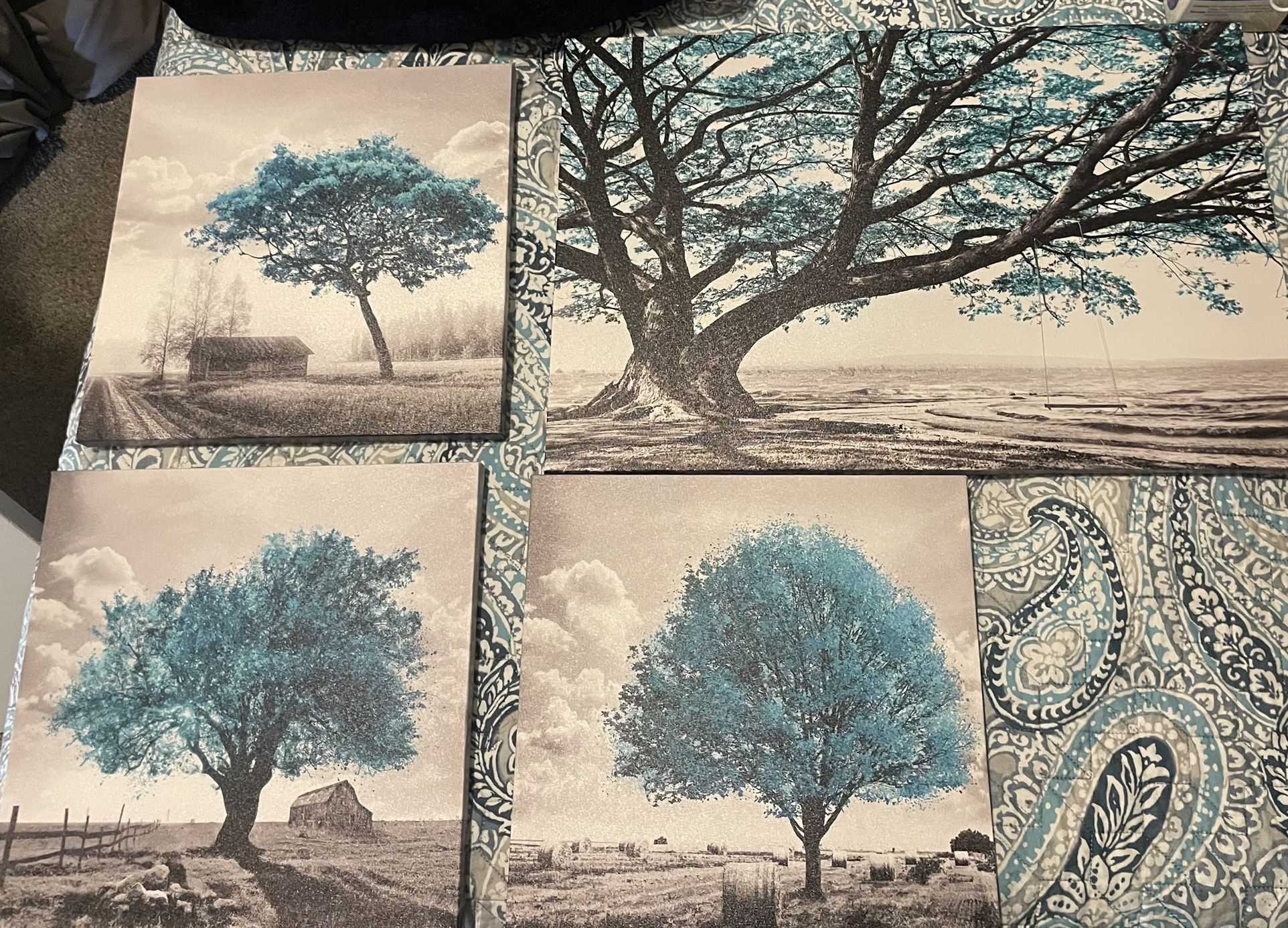 Teal And Grey Tree Canvas Wall Art