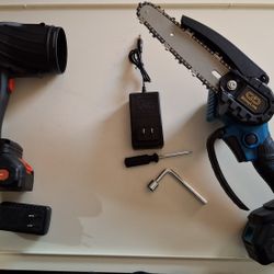 Cordless Chainsaw Cordless Blower 21v.  Read Details 