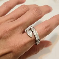 Silver Rhinestones Crystal Snake Cuff Band Ring Gift Adjustable Size 