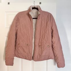 Love Tree Reversible Quilted Dusty Rose Puffer Jacket with Stand-Up Collar