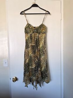 Sue Wong sz 2 Vintage Y2K 100% Silk Beaded Babydoll Dress - Boho Leopard Fairy