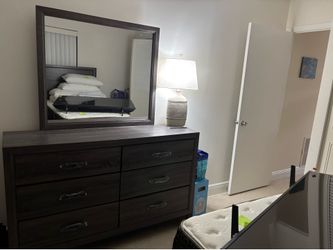 Dark Brown 6-Drawer Dresser with Mirror