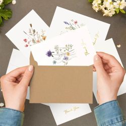 20 Pack Floral Thank You Cards with Self-adhesive Envelopes, 4"x6" Gold Foil Wildflower Blank Thank You Cards for Wedding, Bridal Showers, Baby Shower
