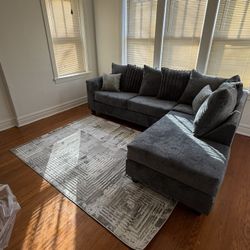 2 Pc  Corduroy Sectional With 9 Pillows  Included- Free Delivery 