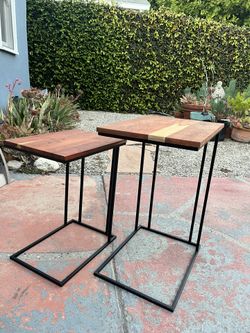 C Shaped End Table Set With Metal Frame