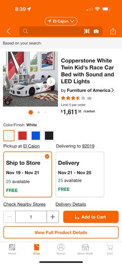 Copperstone White Twin Kid's Race Car Bed with Sound and LED Lights with Mattress