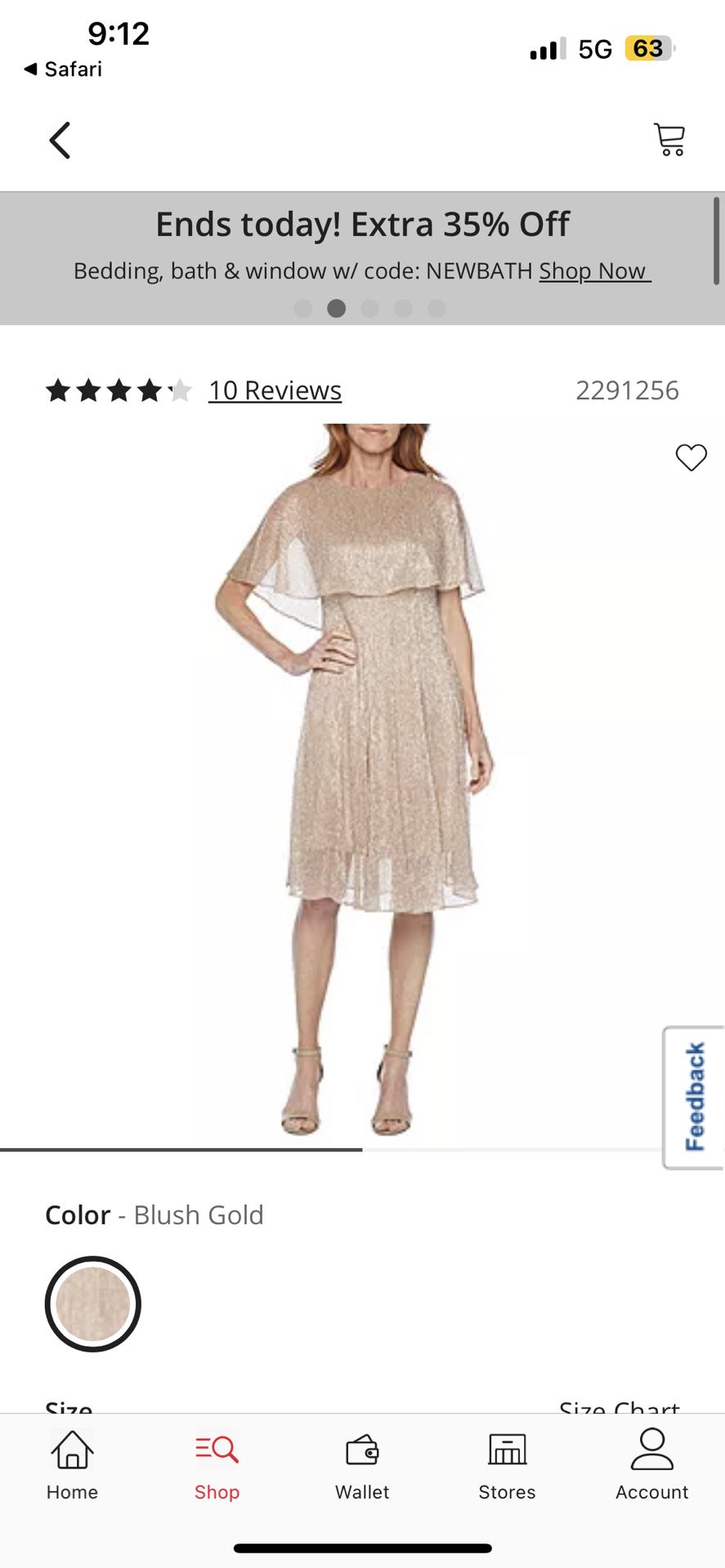 JCPenney Gold Dress Size 18