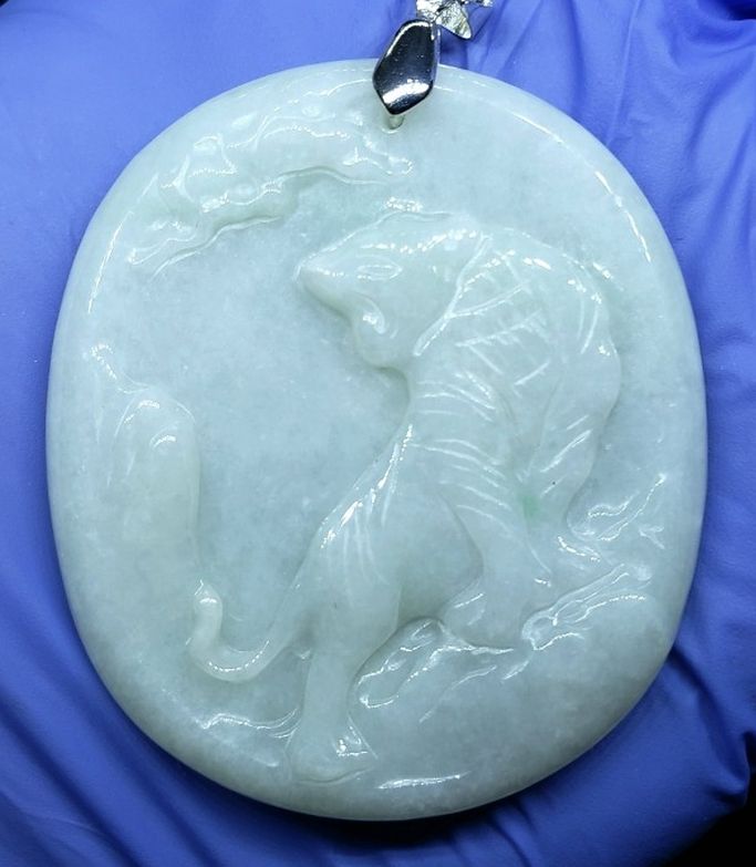 Burmese icy Type A Jadeite Jade Pendant Lucky TIGER.