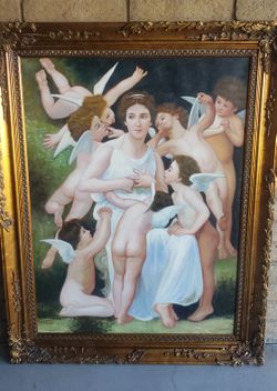 Williams Adolphe Bouguereau Lassault "The Assault" Oil on Canvas Hand Painted Reproduction 57" x 46"