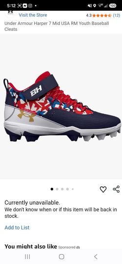 Under Armour Harper 7 Mid USA RM Junior Baseball Cleats size 5.5Y