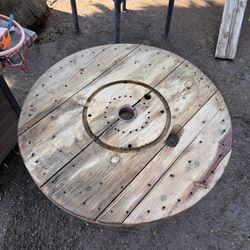 Spool Table Top Table With Iron Base 