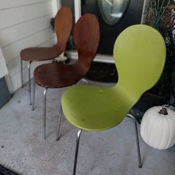 MCM ATOMIC CHAIRS ARNE JACOBSEN Set Of 3 Stacking Wood & Chrome