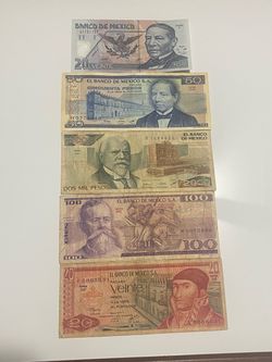 I have five collectible Mexican banknotes, I'm asking for 15 each.