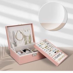 DXGA Jewelry Boxes for Women Girls, 2 Layer Large Jewelry Organizer Box, PU Leather Jewelry Box Bulk with Removable Tray for Necklace Earrings Rings