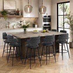 Set of 6 Gray & Black Swivel Counter Height Bar Stools – 24”-26” Seat Height
