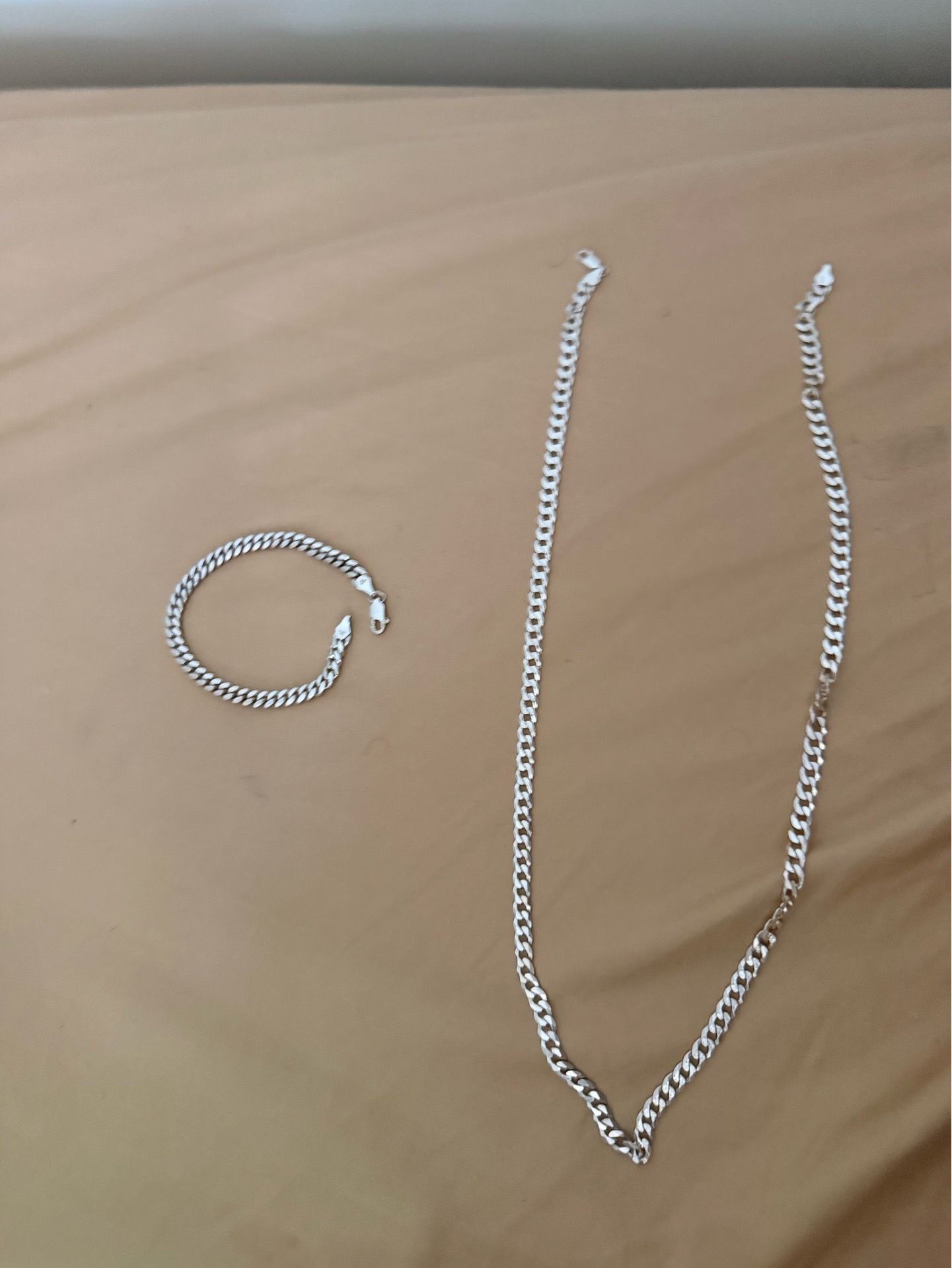 925 sterling silver Italy stamped chain and bracelet set