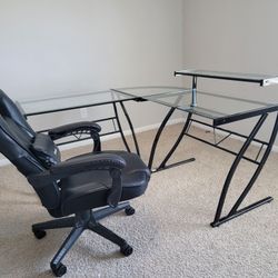 Corner Glass Desk and Office/gaming Chair