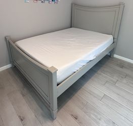 FULL SIZE Grey Sleigh Bed With Mattress