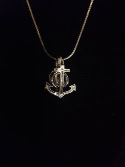 Silver Anchor Cage Pearl Necklace