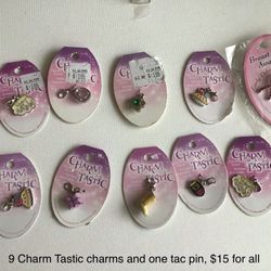 New 9 Charm Tastic charms and one tac pin, $12 for all