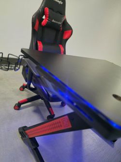 Gaming Desk and Chair Set with RGB Lighting & cup holder/cable management