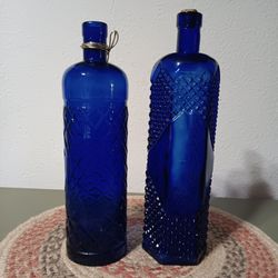 Vintage Cobalt Blue Glass Liquor Bottles