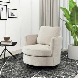W Swivel Barrel Chair - Accent Chair for Living Room - 360 Degree Leisure Club Chair - Beige Chenille [NEW] **Assembly Req** 