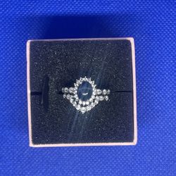 Blue Star Sapphire(DF) and White Zircon Set of 2 Stackable Ring in Platinum Over Sterling