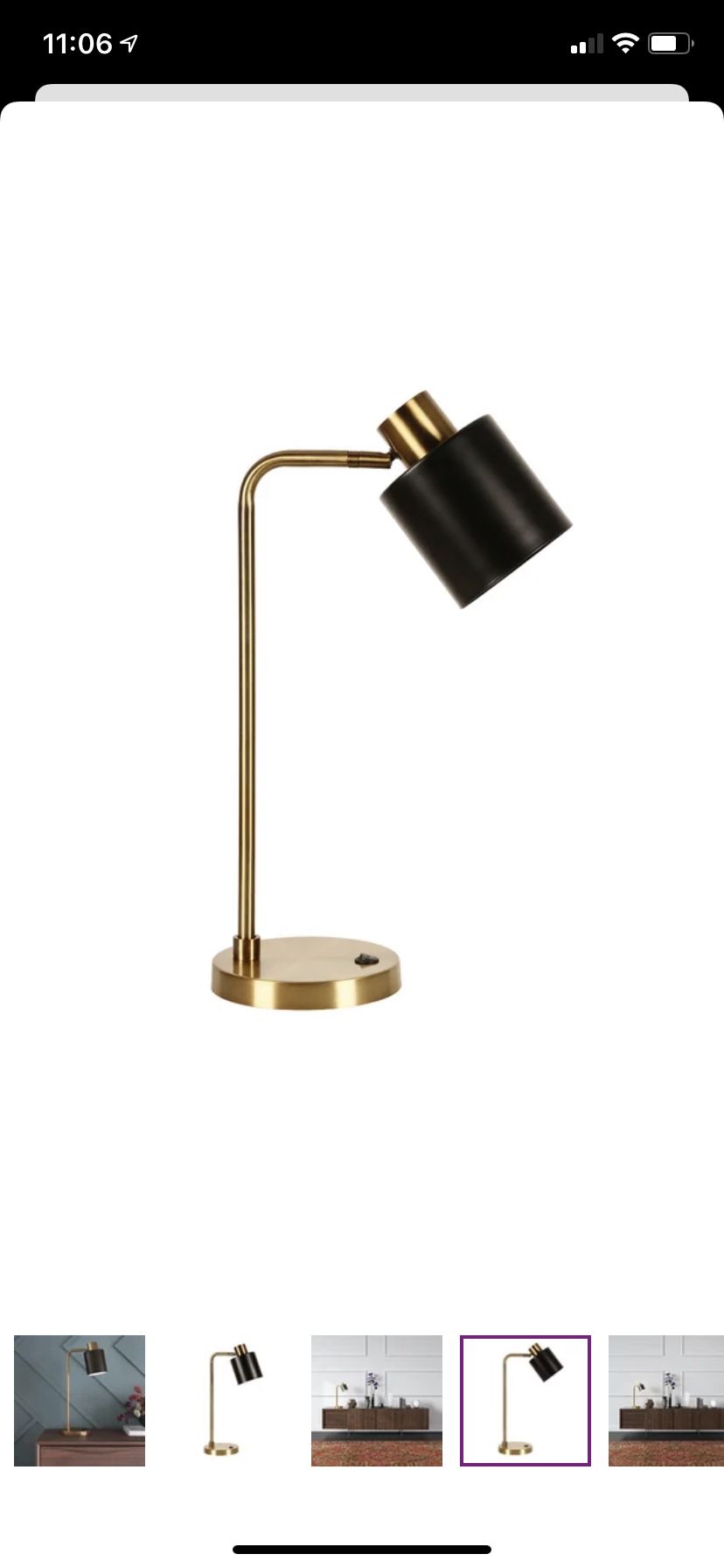 Modern Black & Gold desk lamp w/ USB