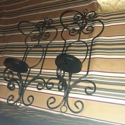 Blk Cast Iron Wall Candel Holders