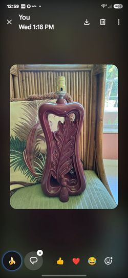 Lamp, Deena brand, burgandy 18"h x 7"w x 4"d