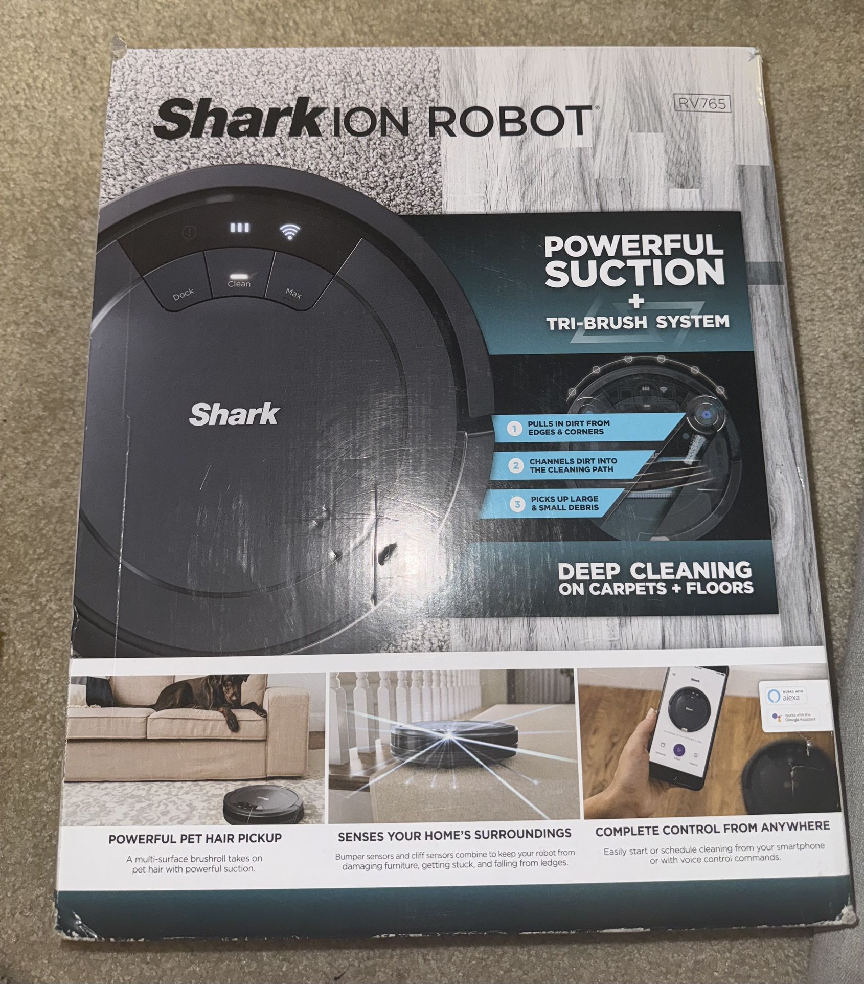 Shark AV753 ION Robotic Vacuum, Wi-Fi Connected, 120min Runtime, Compatible with Alexa, Multi-Surface Cleaning,