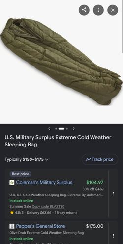 U.S. G.I. Cold Weather Sleeping Bag, (2 bags, $50 each)