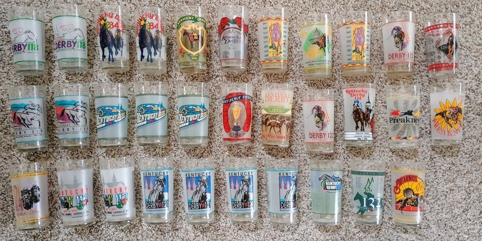 Entire Collection 32 Vintage Kentucky Derby Horse Racing Bar dinking Glasses will not divide own the entire collection today. See our other great vint