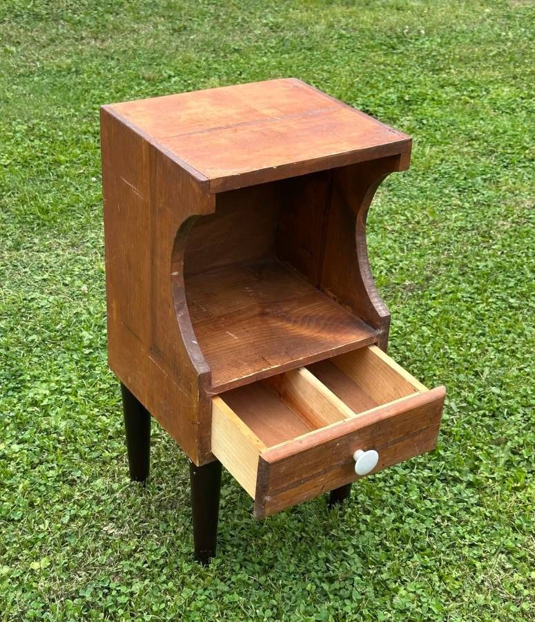 Vintage Antique Mid Century All Wood 1 Drawer Cabinet Night Stand Accent Side Table