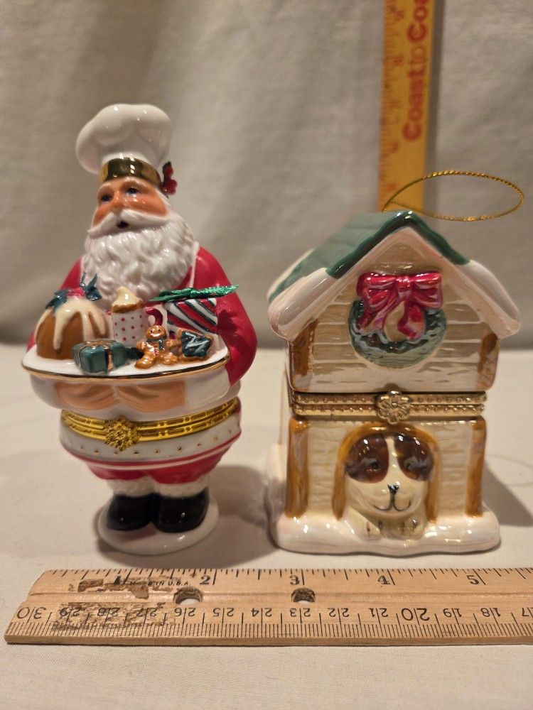 "CHRISTMAS " THEME PORCELAIN HINGED TRINKET BOXES,  LOT OF 2