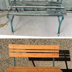 Antique Cast Iron & Wood Garden Bench Restored