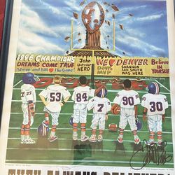 Signed 1998 Denver Broncos Super Bowl Poster