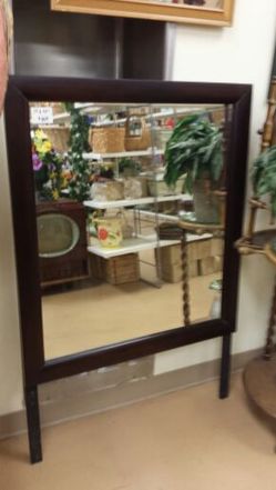 Dark cherry style wood frame 30 inch x 38 inch mirror with legs to attach to dresser