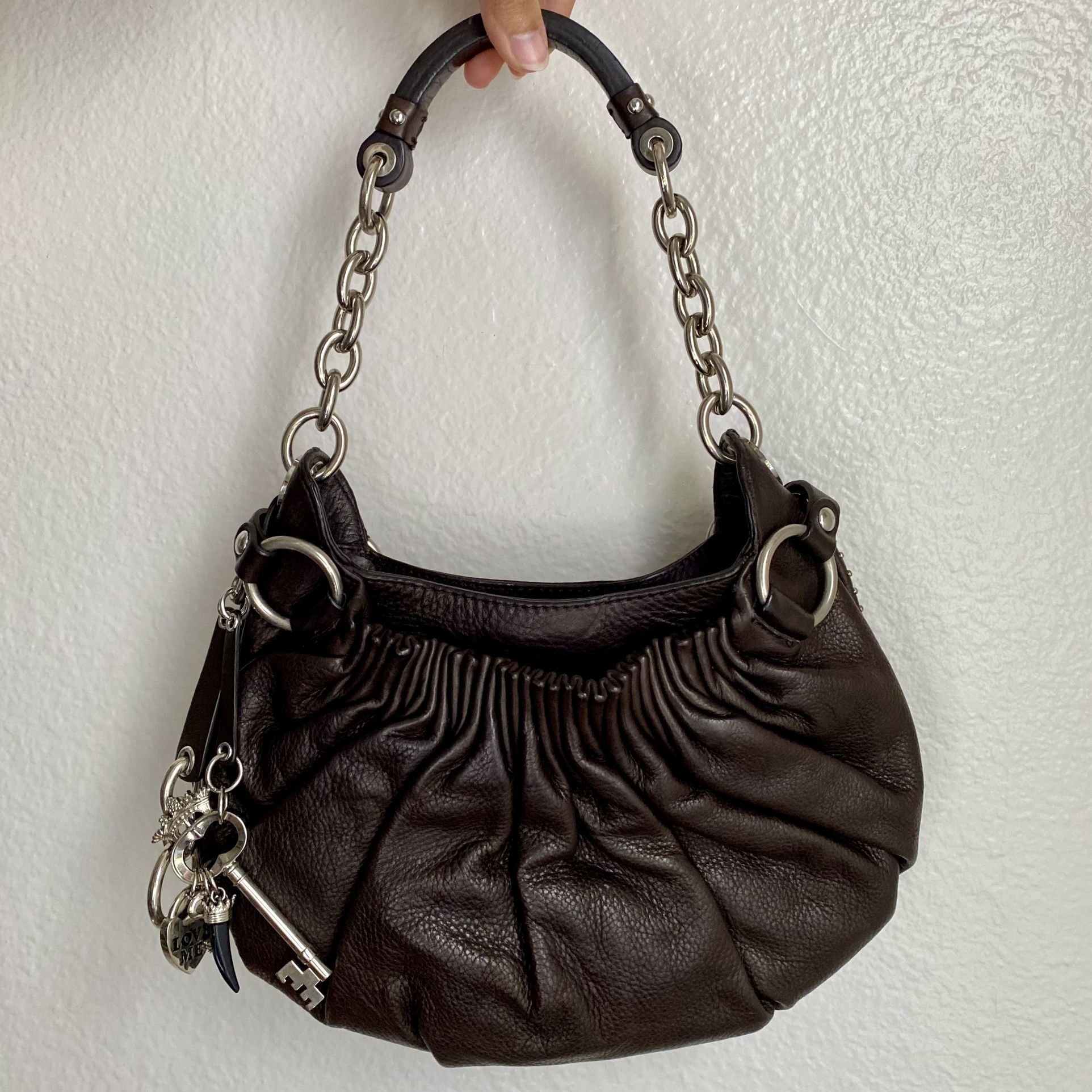 NWOT Vintage Juicy Couture Leather Purse Y2K Hobo Keychain Brown Monogram Bag