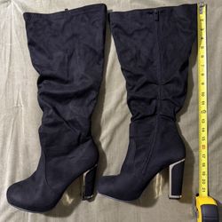 Torrid Tall Black Slouch Boots with Gold Metal Trim Heel ~ Size 10 W 