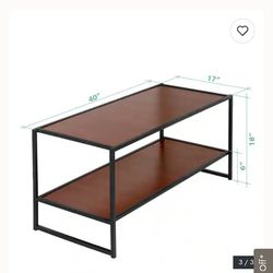 42" × 21" Black Metal Frame Media Stand, Coffee Table, Red Mahogany Wood Grain. Flexible Pick-up Availability on First Hill