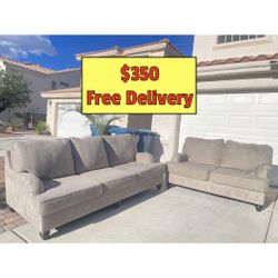 Beige Sofa and Loveseat Couch Set With Free Delivery