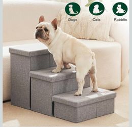 Dog Stairs for High Bed, Foldable Pet Stairs for Small Medium or Large Dogs Puppy with Storage, Grey