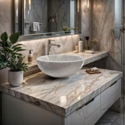 White Marble Vessel Sink, Bathroom Vessel Sink, Above Counter Modern Round Vessel Sink For Bathroom Vanity Bowl Bath Sinks Lavatory Art Basin Countert