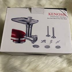 KENOME Metal Food Grinder Attachment for KitchenAid Stand Mixers Includes 2 Sausage Stuffer Tubes, Durable Meat Grinder Attachment for KitchenAid, Sil