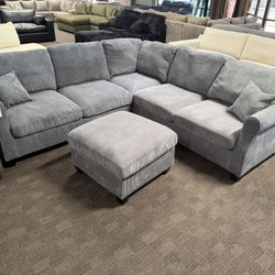 Slate Gray Comfy Sectional W/ Ottoman 